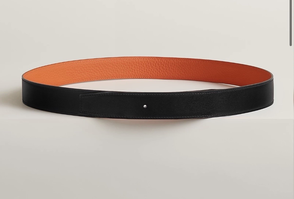 AUTHENTIC Hermes Reversible Leather Strap 32 MM / 100CM / Noir/Orange AUTHENTIC Hermes Reversible Leather Strap 32 MM / 100CM / Noir/Orange