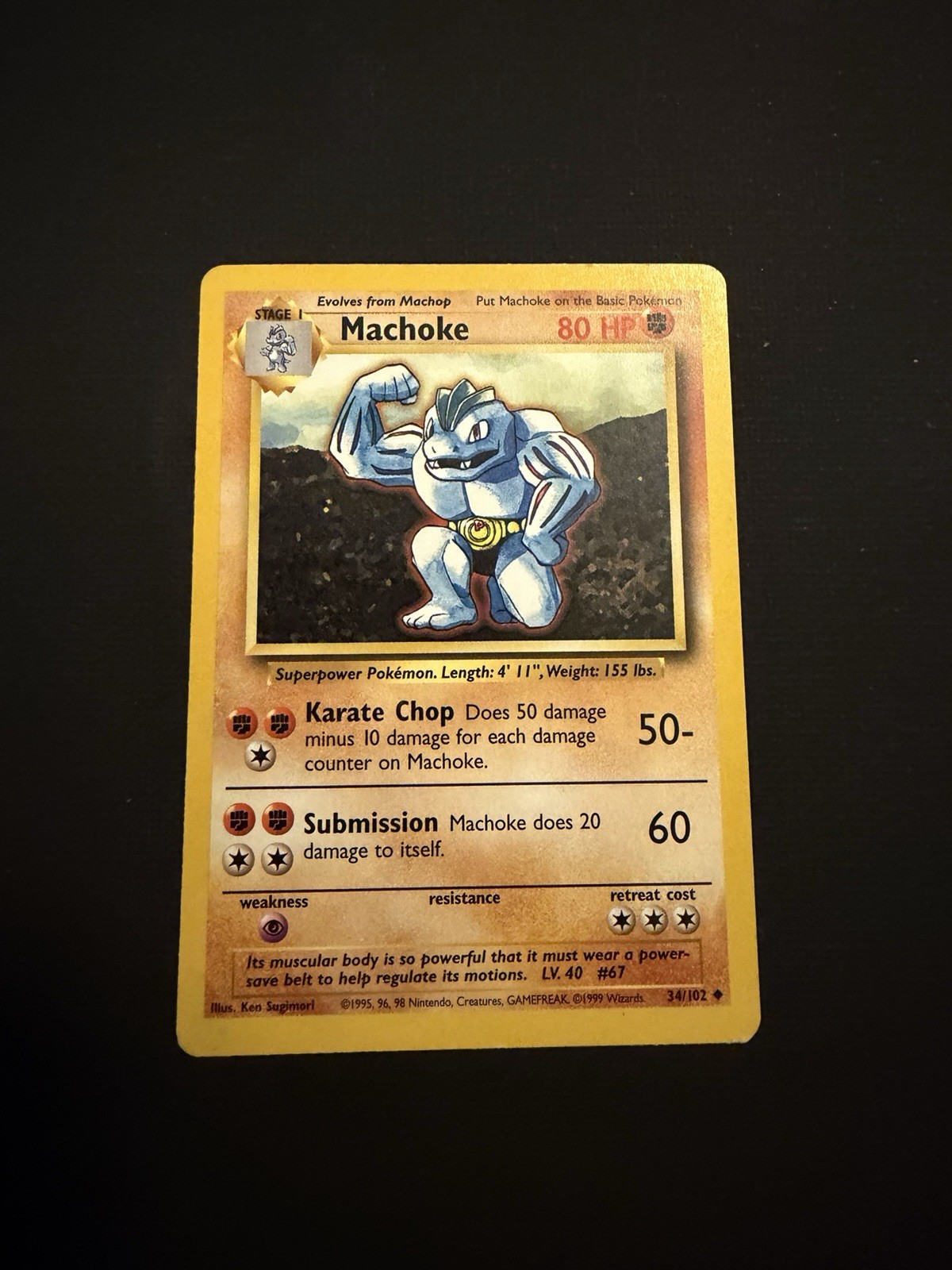 1999 Pokemon Base Set Shadowless Machoke 34/102 WOTC Vintage Uncommon 1999 Pokemon Base Set Shadowless Machoke 34/102 WOTC Vintage Uncommon