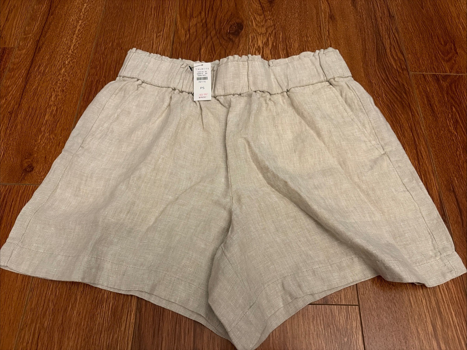 Talbots Womens Shorts SP Linen Khaki Tan Drawstring Side Pockets New W Tags $79