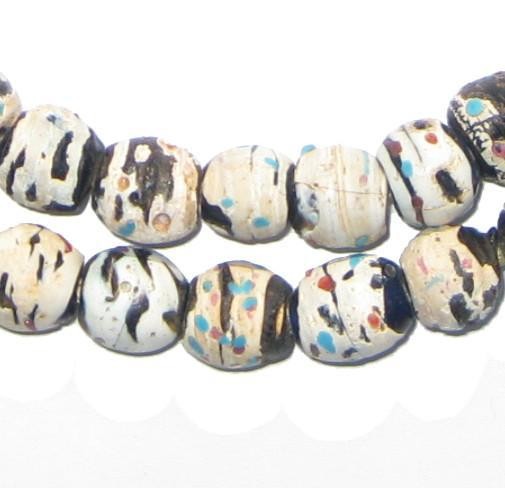 Antique Black & White Venetian Scratch Trade Beads 11mm Ethiopia African Round