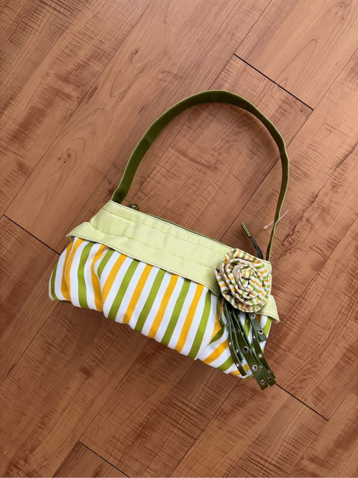 Custom Made Vegan Striped Floral Accent Shoulder Bag Y2K Brand New Vintage Custom Made Vegan Striped Floral Accent Shoulder Bag Y2K Brand New Vintage