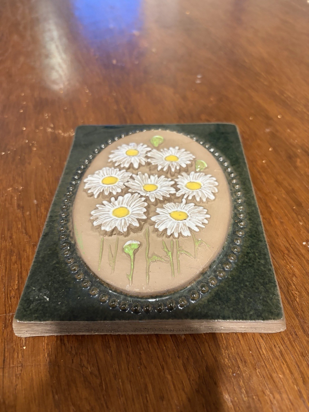 Vintage JIE Gantofta Pottery Wall Hanging Tile Flowers Sweden Aimo Nietosvuori