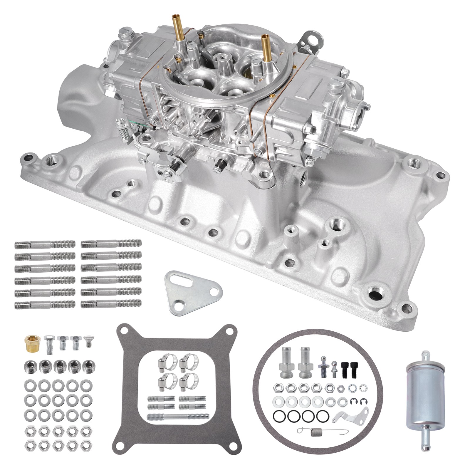 New Carburetor and Dual Plane Satin Intake Manifold For Ford SBF 260 289 302