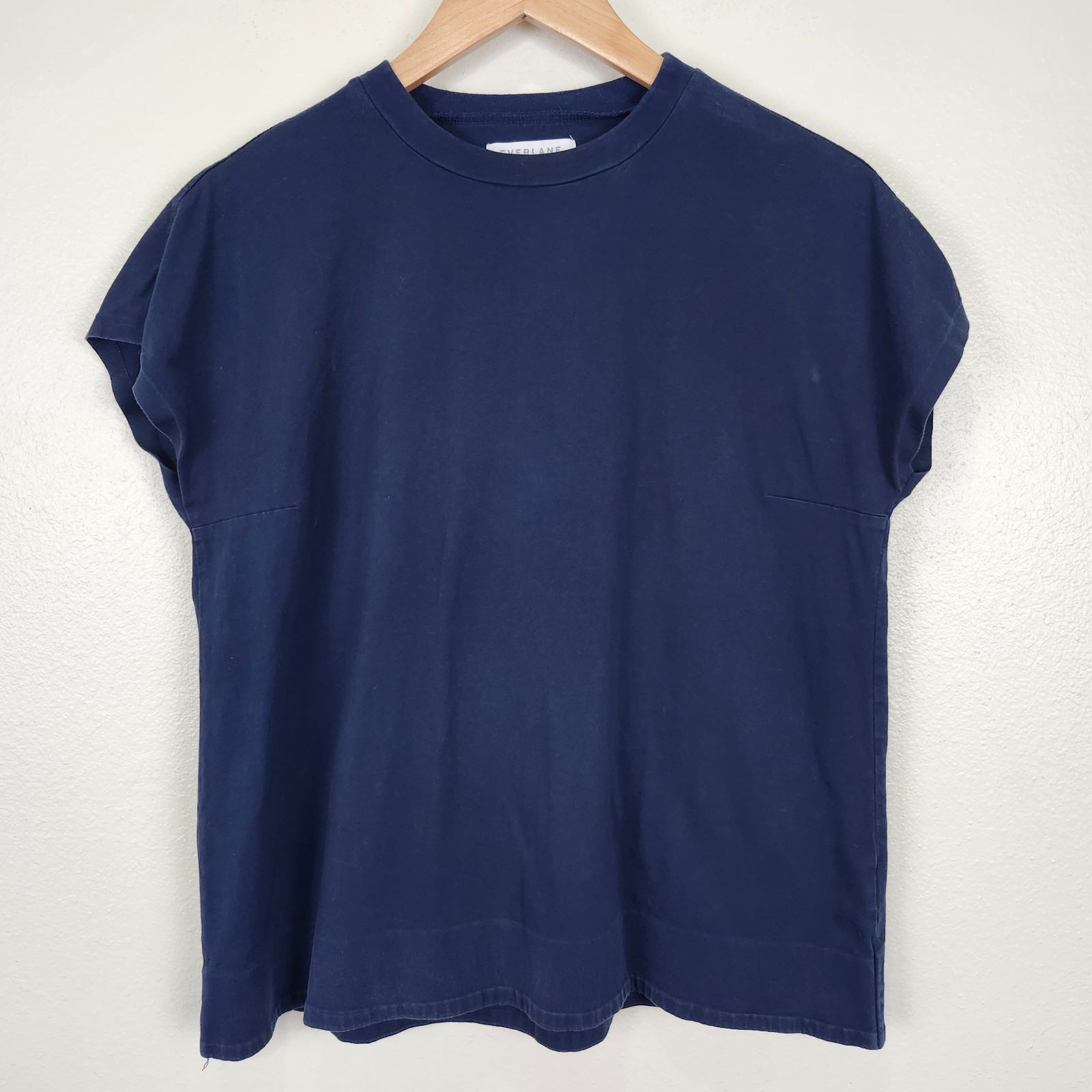 Everlane Navy Blue Cotton Cap Sleeve T-Shirt Women’s Medium Boxy Crewneck