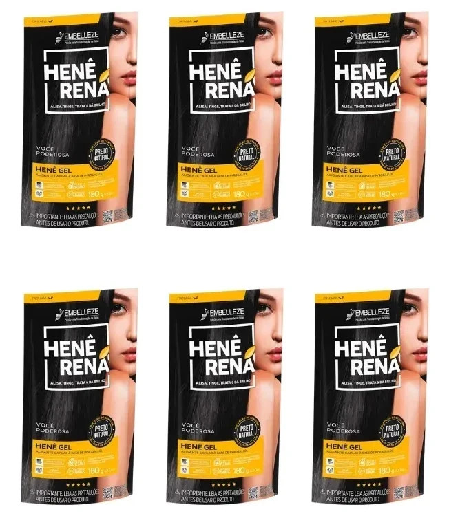 6x Packs Embelleze Hene Rena Gel Natural Black 180g Bulk Wholesale Brazil