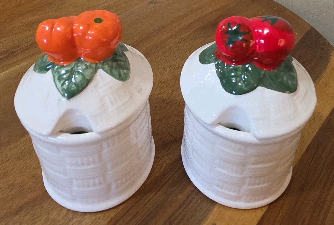 2 Small Vintage Strawberry & Orange Marmalade Jqm Jars With Cute Lids 2 Small Vintage Strawberry & Orange Marmalade Jqm Jars With Cute Lids