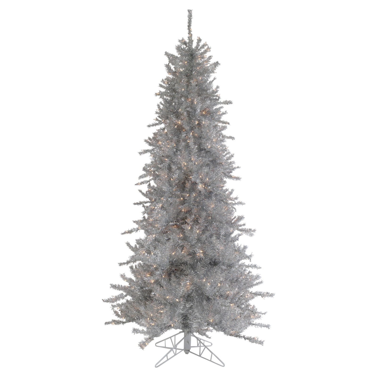 Northlight 7.5ft Silver Tinsel Slim Artificial Christmas Tree Clear Lights