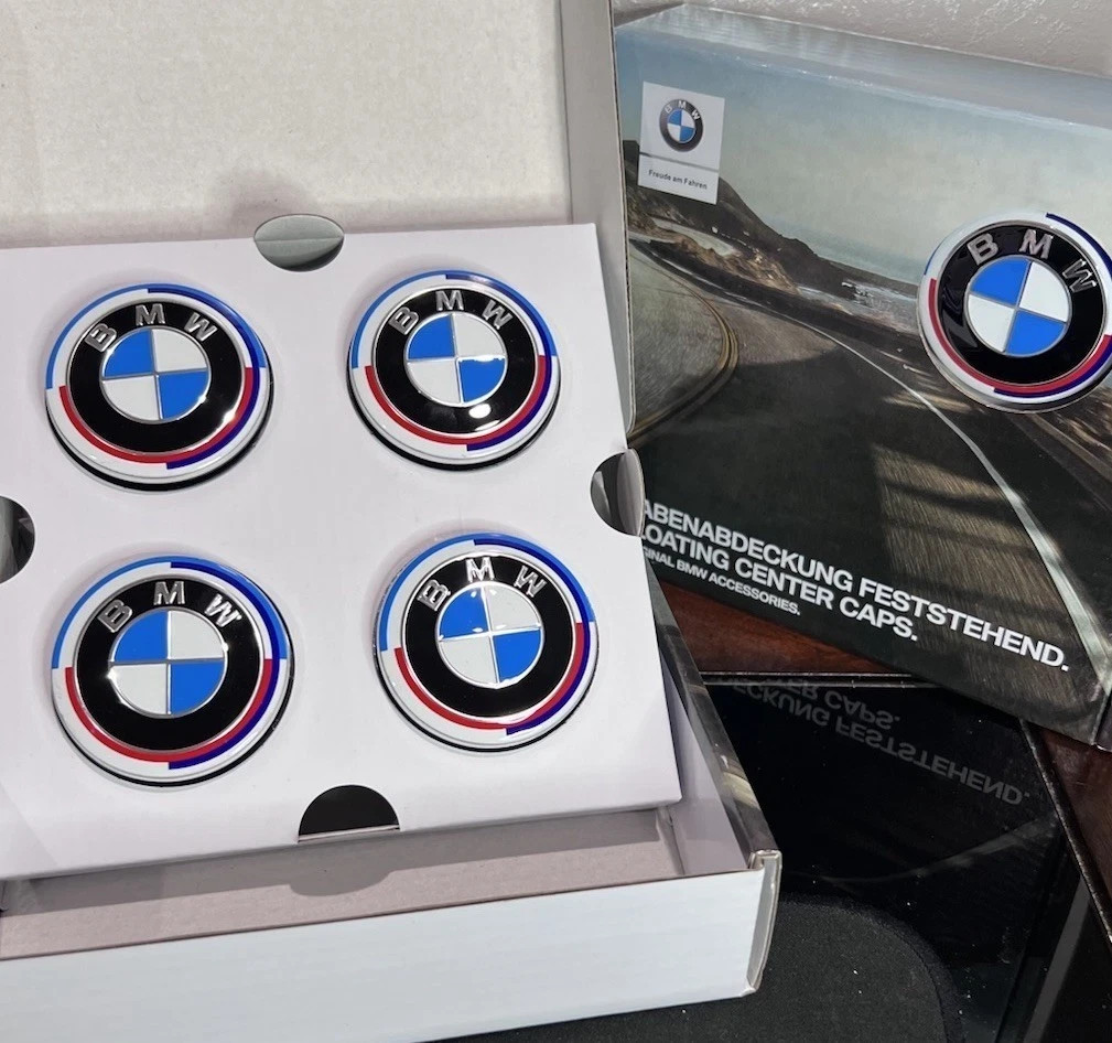 Bmw 68mm 50th anniversary floating wheel caps set of 4 36122455268 Bmw 68mm 50th anniversary floating wheel caps set of 4 36122455268