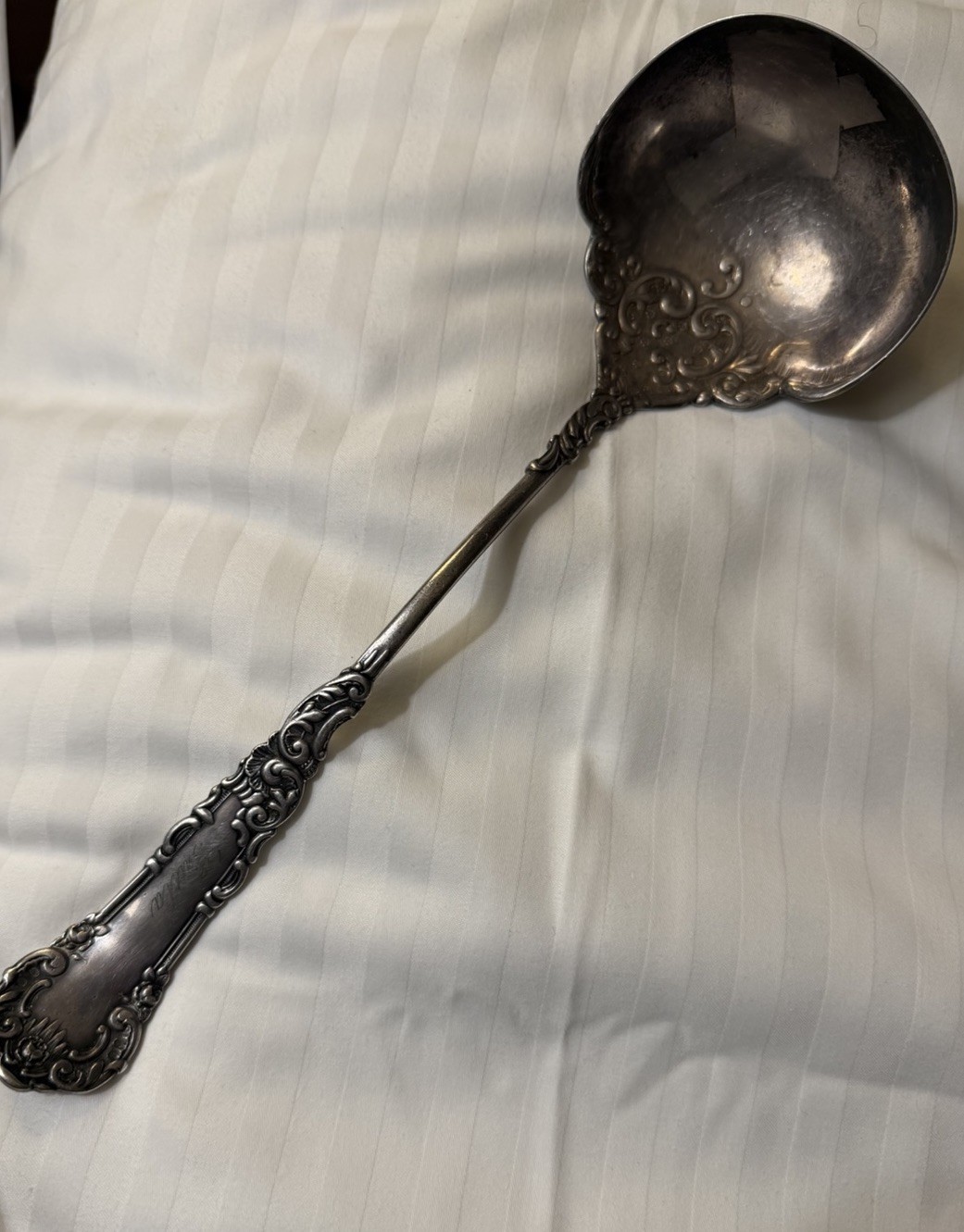 Antique H.J.Howe Ornate Sterling Silver SoupPunch Ladle 11” 159g Victorian Style