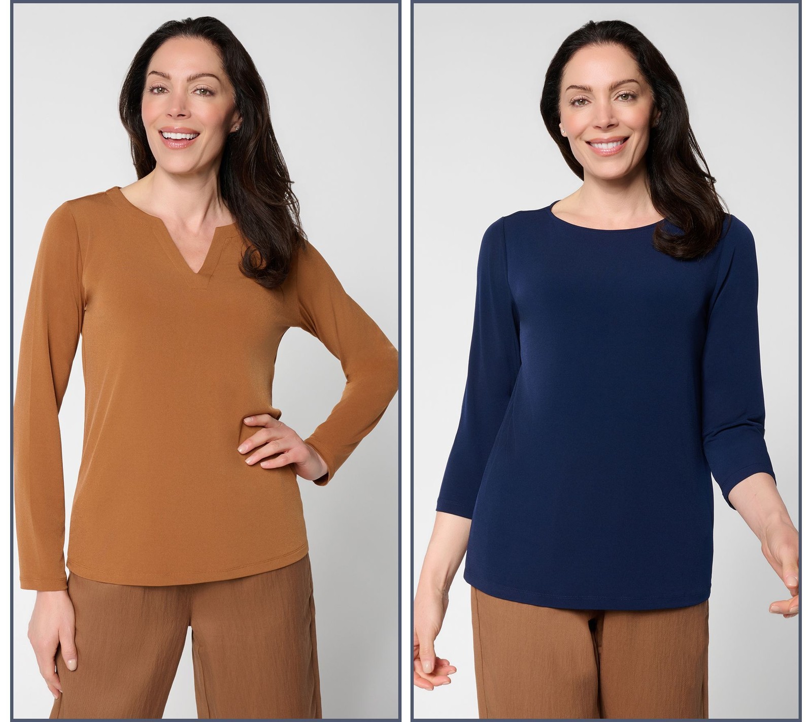 Susan Graver Women\'s Top Sz M Essentials Liquid Knit Tops Brown Smooth A732960