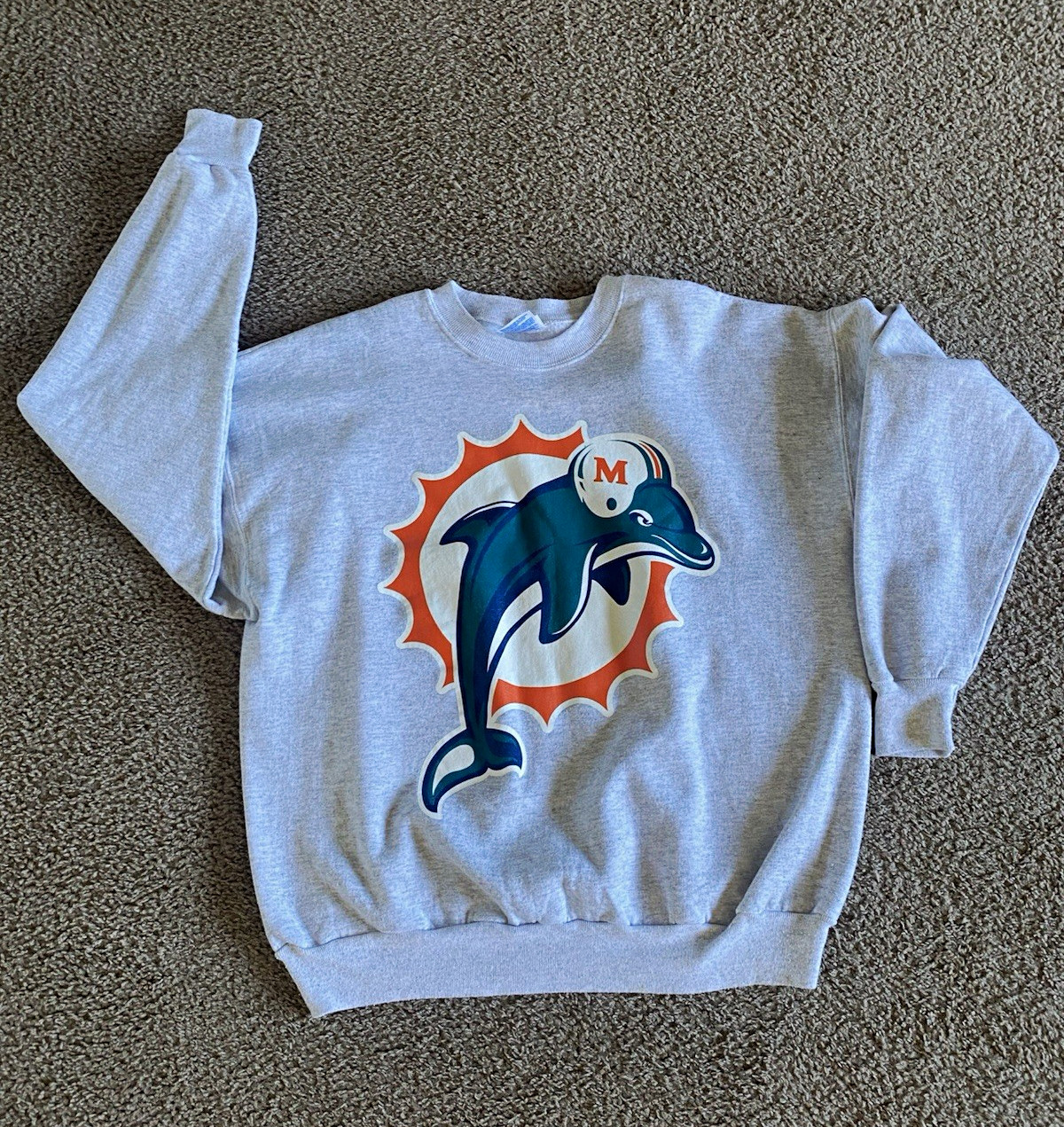 Vintage Miami Dolphins Crewneck Sweatshirt Hanes  Mens XL Grey NFL Football