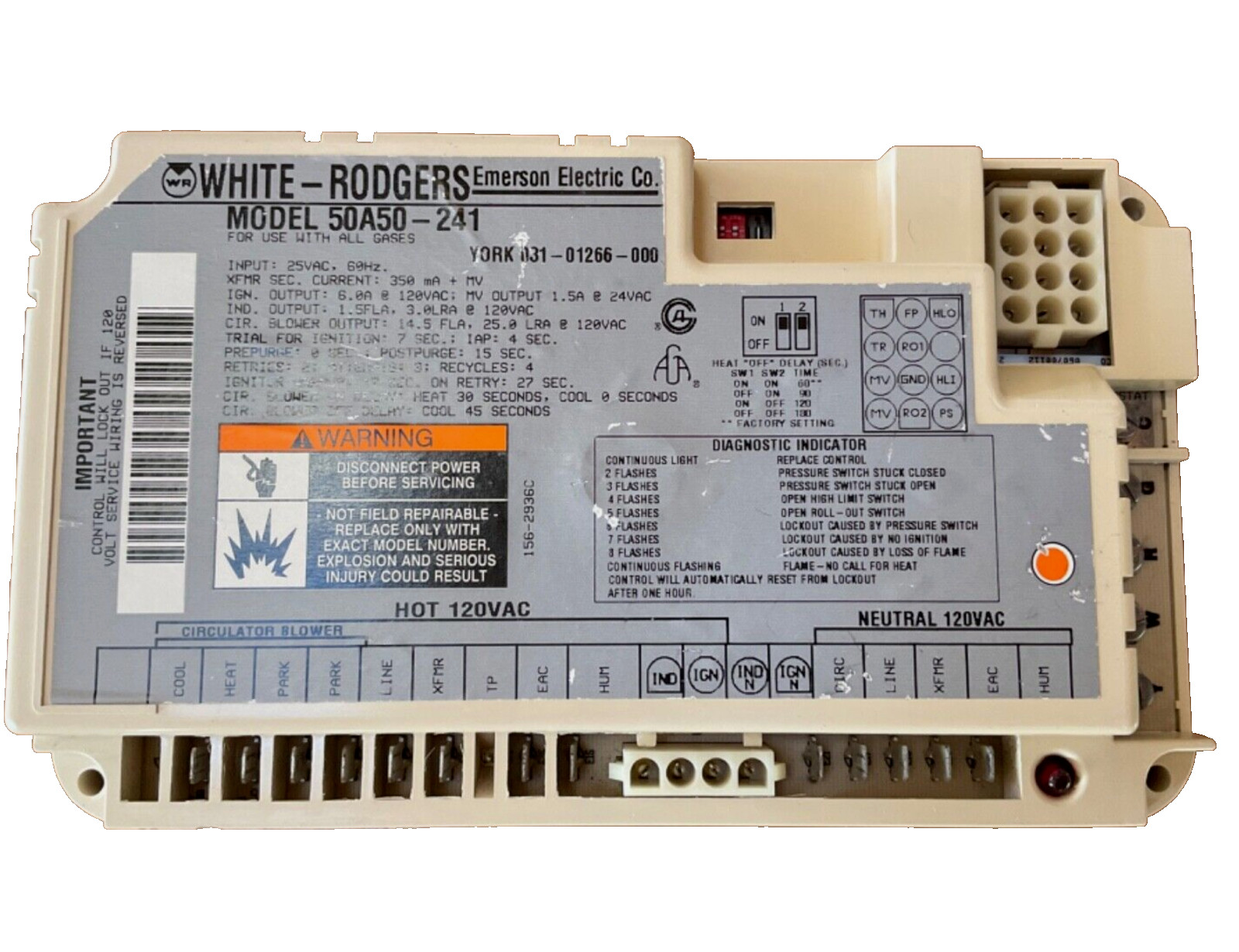 50A50-241 GUARANTEED WORKING TESTED GOOD OEM Furnace Control Board 031-01266-000