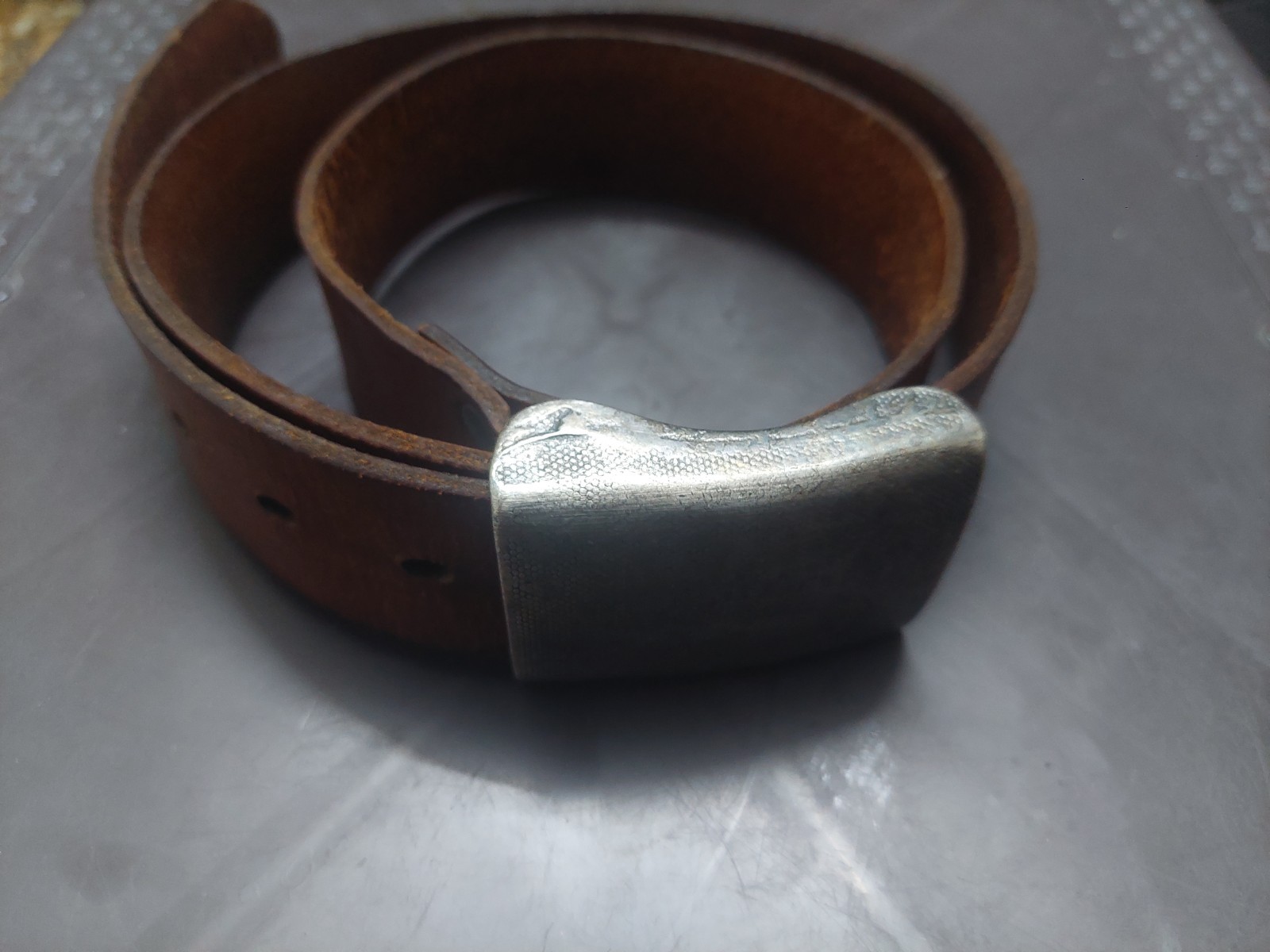 Vintage Genuine Leather Belt Brown Made in Holland Size 85/34 Solid Buckle