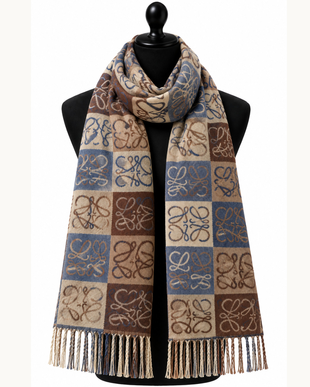LOEWE Anagram Scarf Wool & Cashmere Stole Shawl Wrap Multicolor Patchwork Fringe LOEWE Anagram Scarf Wool & Cashmere Stole Shawl Wrap Multicolor Patchwork Fringe