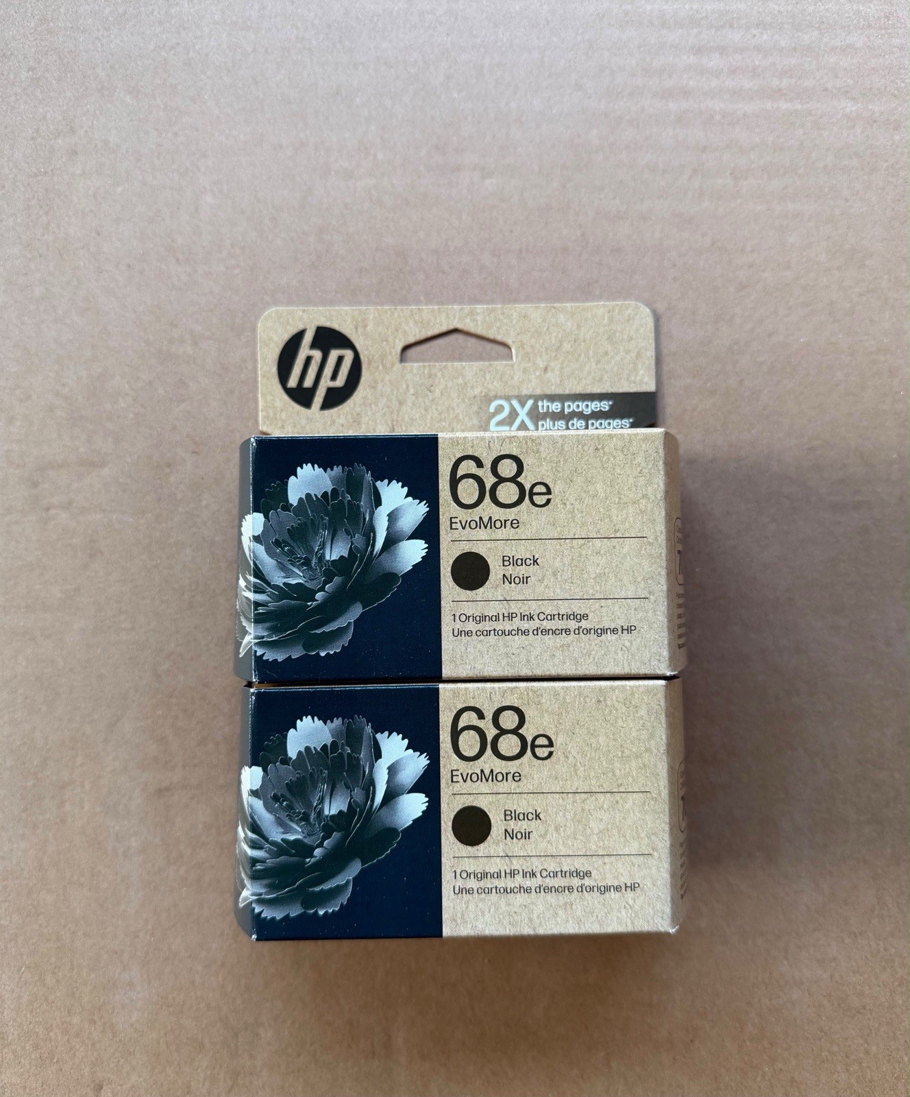2 New Genuine Sealed HP 68e Black Original Ink Cartridges Expiration 02/2027 2 New Genuine Sealed HP 68e Black Original Ink Cartridges Expiration 02/2027