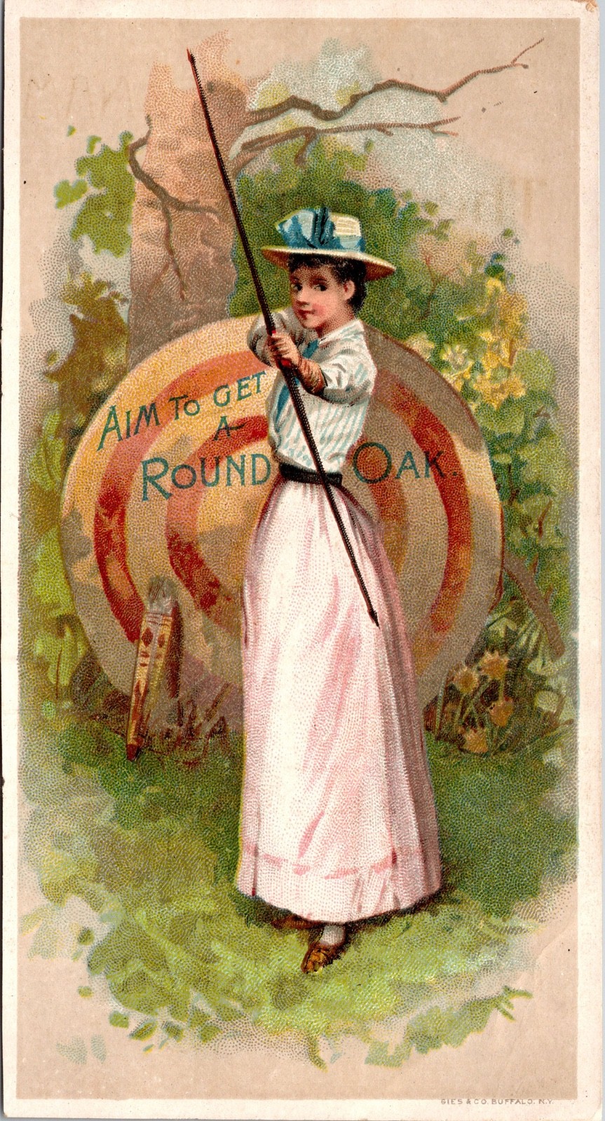 1880's Beautiful Victorian Woman with Bow/Arrow, Bullseye Stove Dowagiac, MI. 1880's Beautiful Victorian Woman with Bow/Arrow, Bullseye Stove Dowagiac, MI.