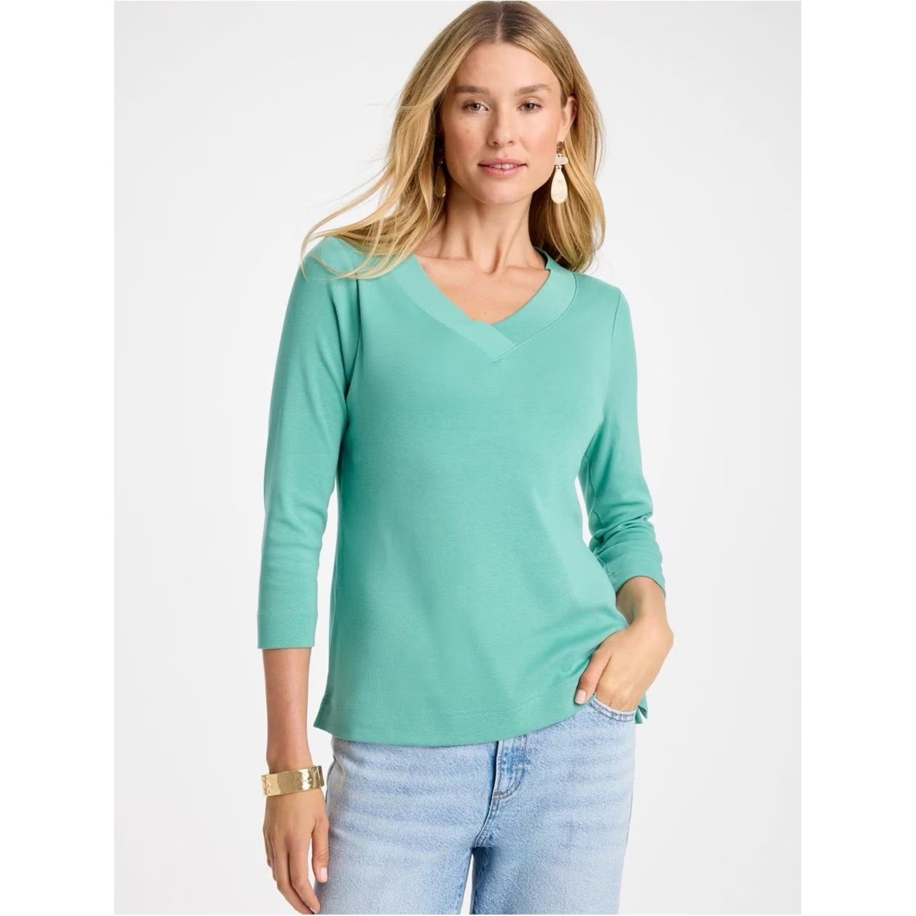 Chico\'s Pima Cotton 3/4 Sleeve Tee Mystic Teal NWT Size 0 or Size S Chico\'s Pima Cotton 3/4 Sleeve Tee Mystic Teal NWT Size 0 or Size S