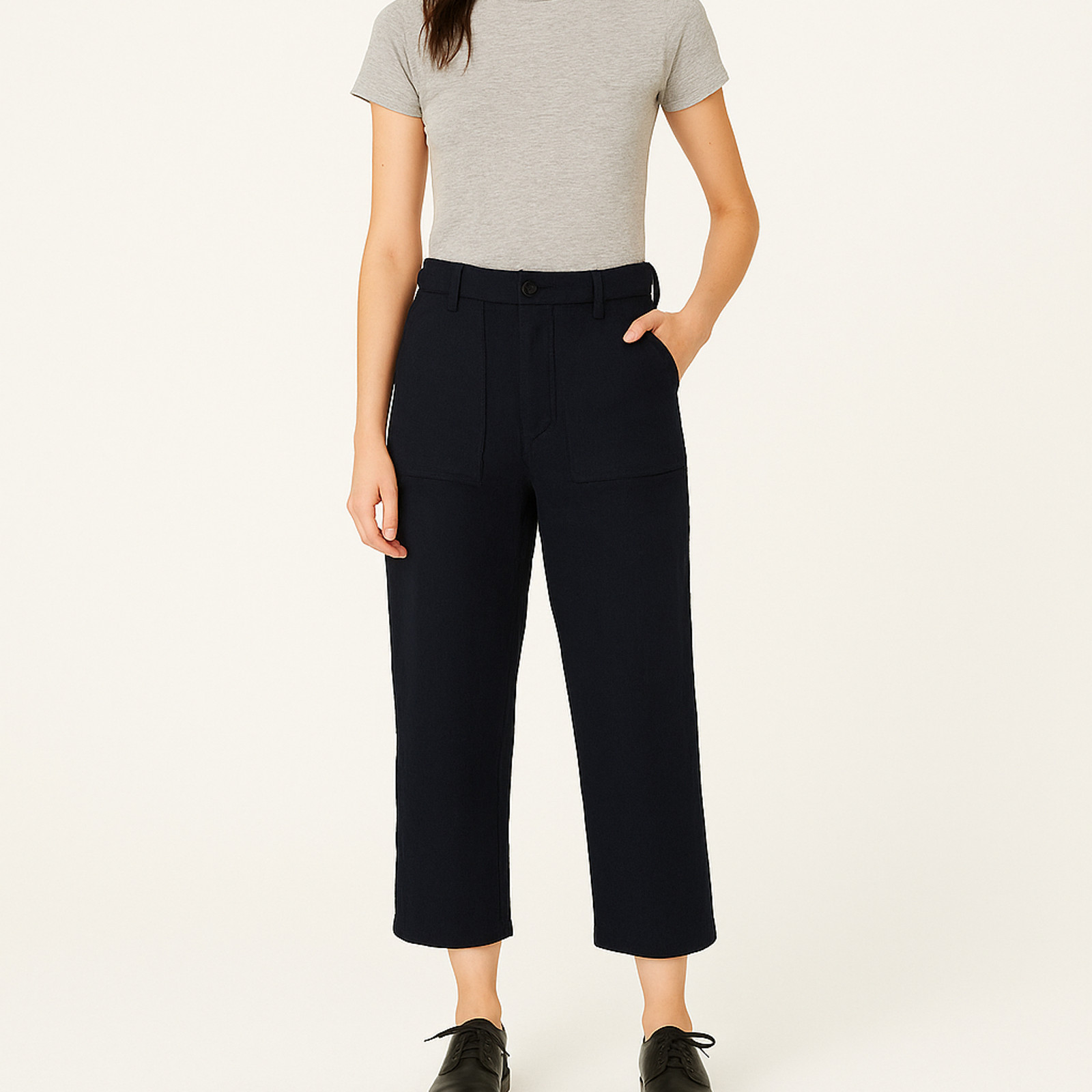 The GREAT. Women\'s Navy Cotton Cropped Fatigue Military High-Rise Pant sz 27