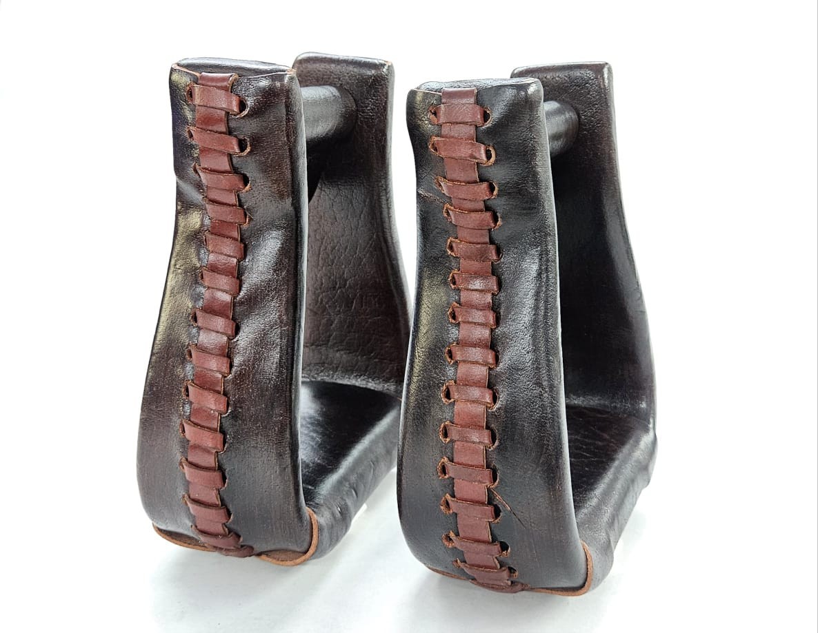 Leather Brown Oily Leather Covered Stirrups  Roper  3