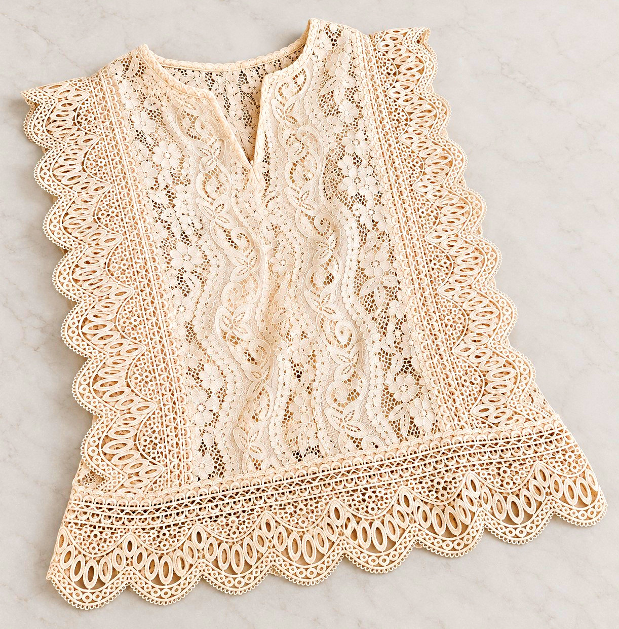 Zara Women’s Large Ivory Guipure Lace Blouse Scalloped Hem Boho Top