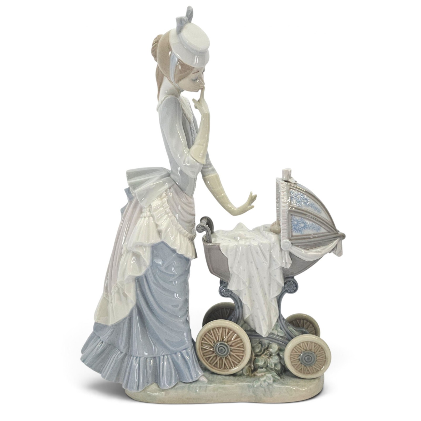 Lladro Baby's Outing #4938 Woman Baby Carriage Porcelain Figurine 13.25