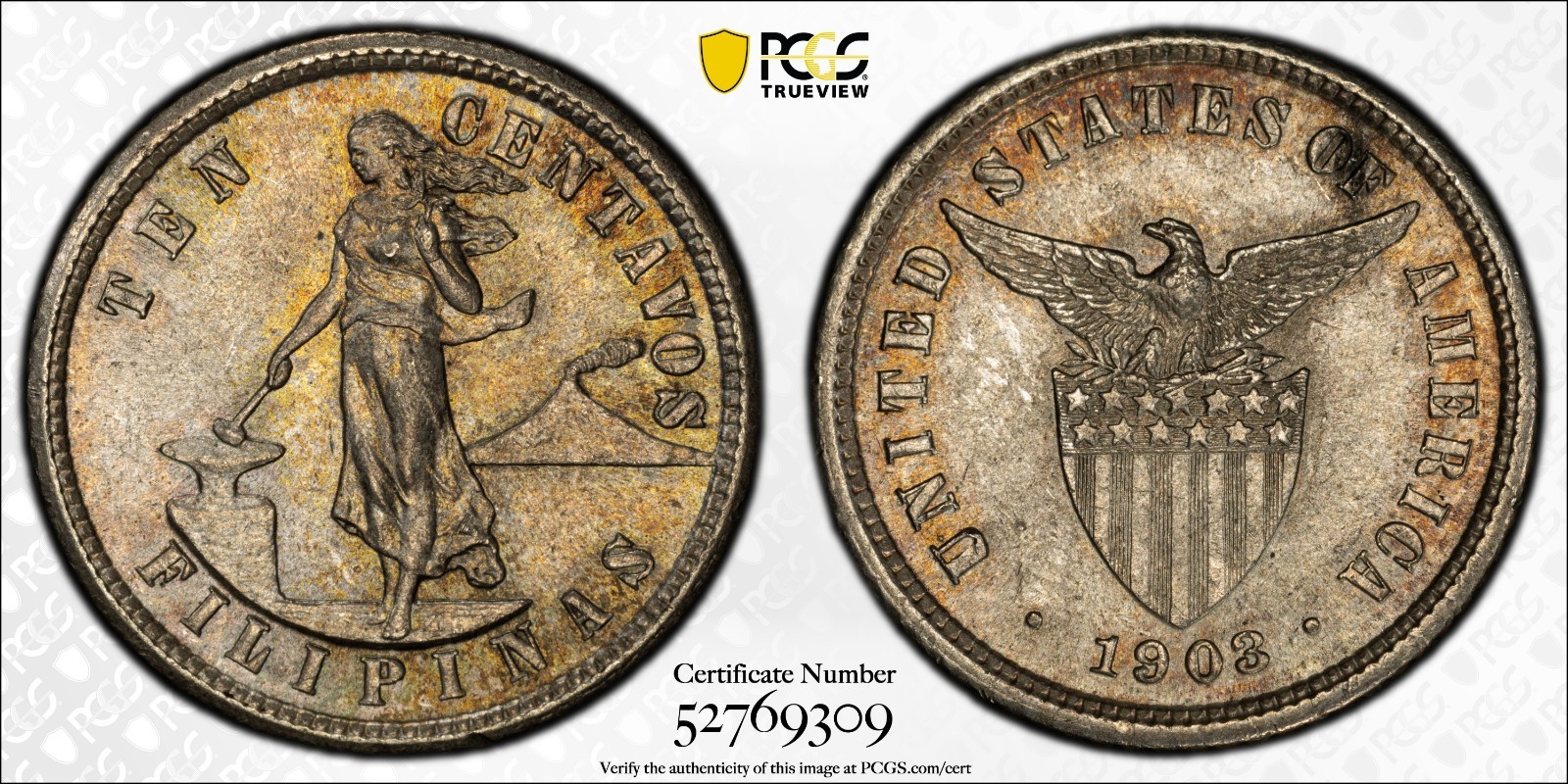 1903- US Philippines 10 Centavos- PCGS MS63