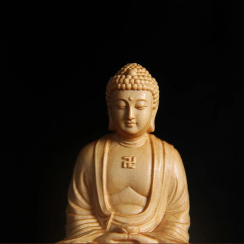 Taihang Cliff Cypress Wood Carved Bring Wealth and Good Luck Buddha Decoration