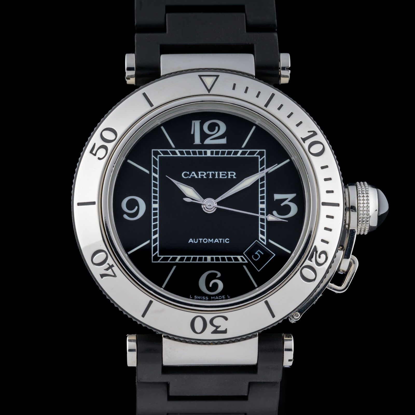 Cartier Pasha Seatimer 40mm Black Steel & Rubber Automatic Men\'s Watch
