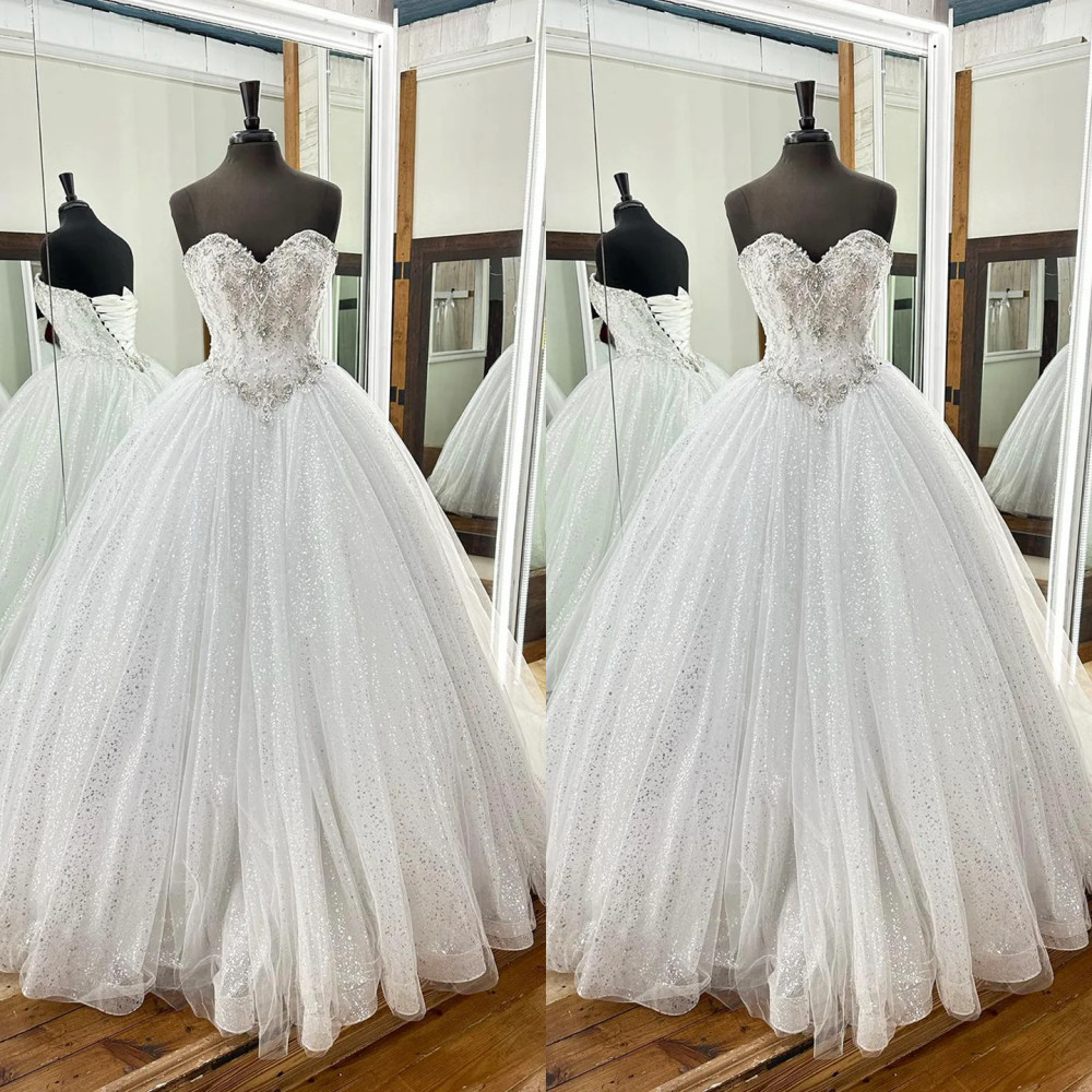 Luxury Wedding Dresses Rhinestone Glitter Sweetheart Beaded Beach Bridal Gowns