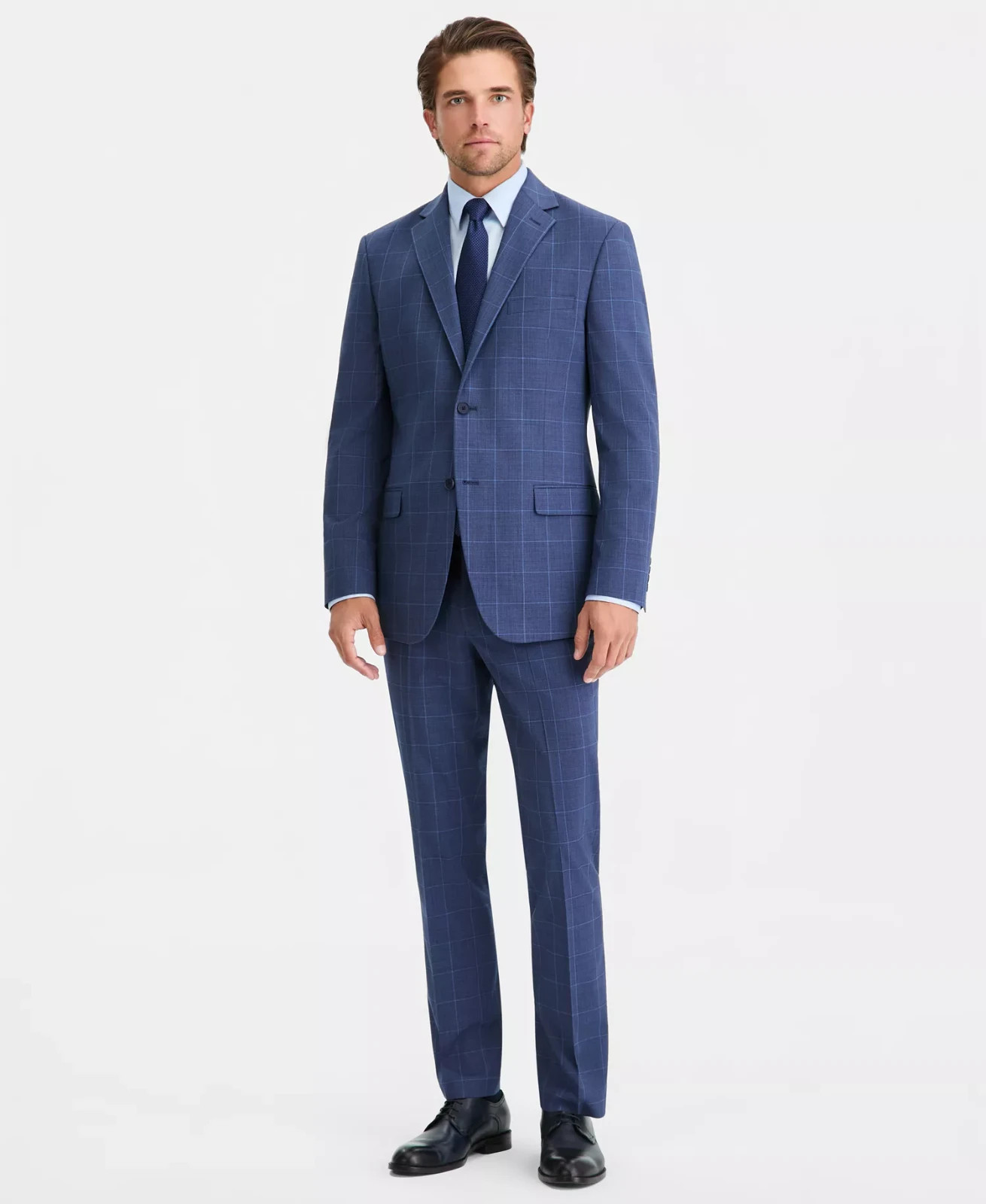 $395 DKNY Men\'s Navy Windowpane Modern Fit Nested Suit 44 R 37 x 32 zjl0726 $395 DKNY Men\'s Navy Windowpane Modern Fit Nested Suit 44 R 37 x 32 zjl0726