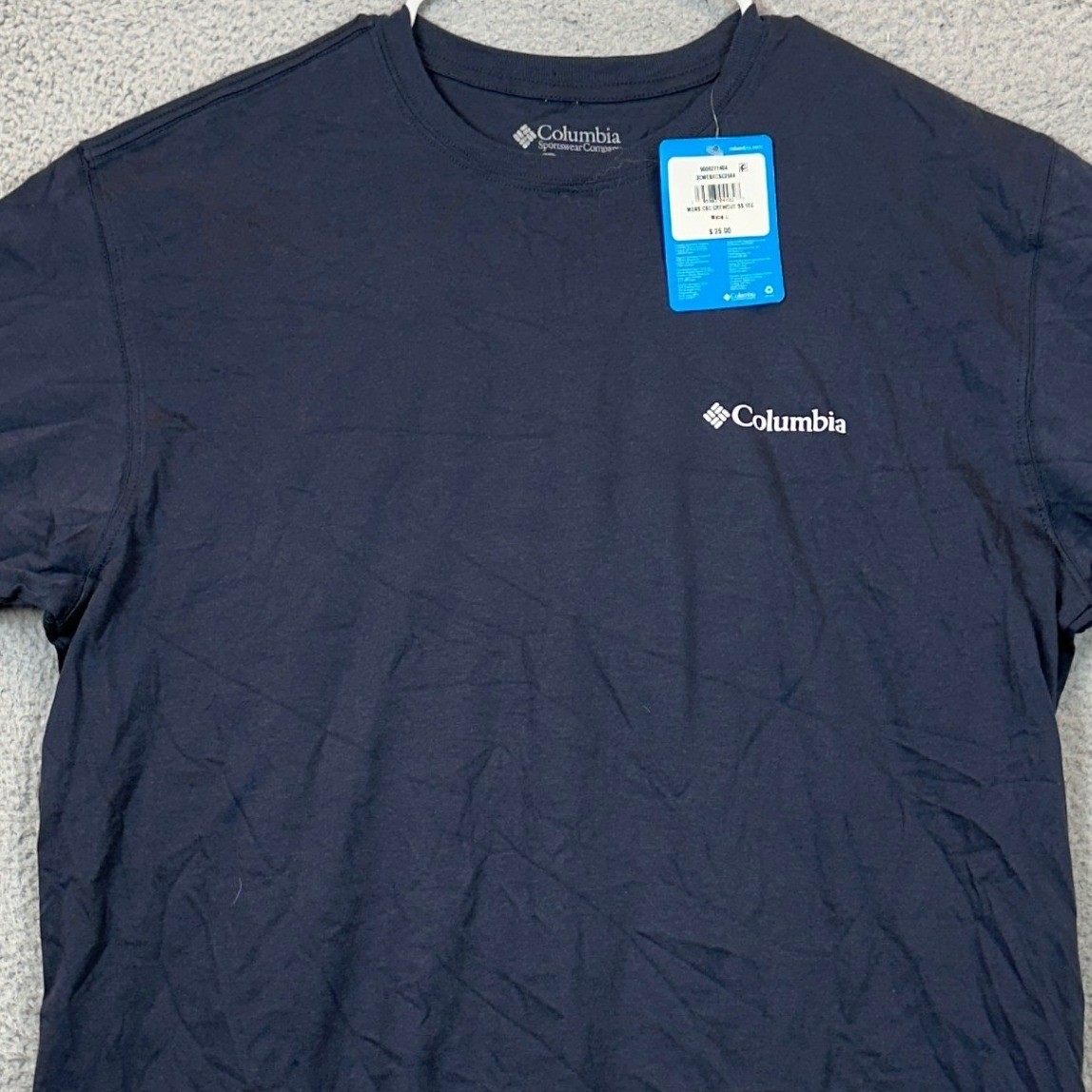NEW Columbia T-Shirt Mens Large Navy Blue Mountain Hiking Crew Neck Graphic Tee