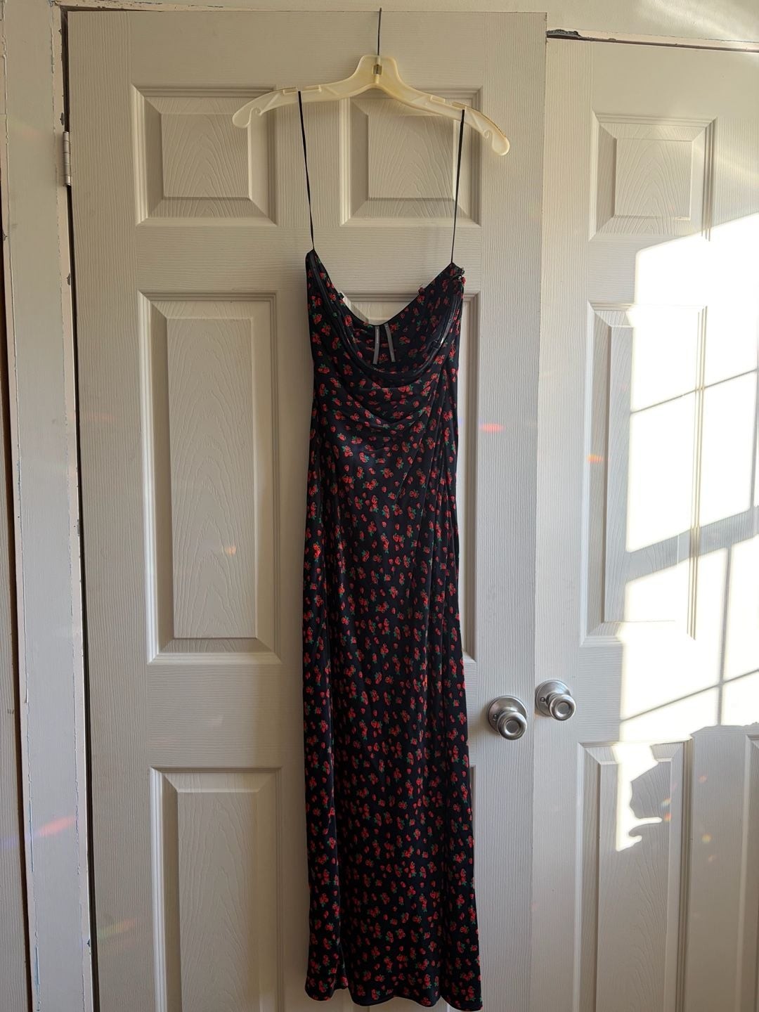 Anthropologie The Tilda Slip Dress Size S Black Red Strawberry Midi