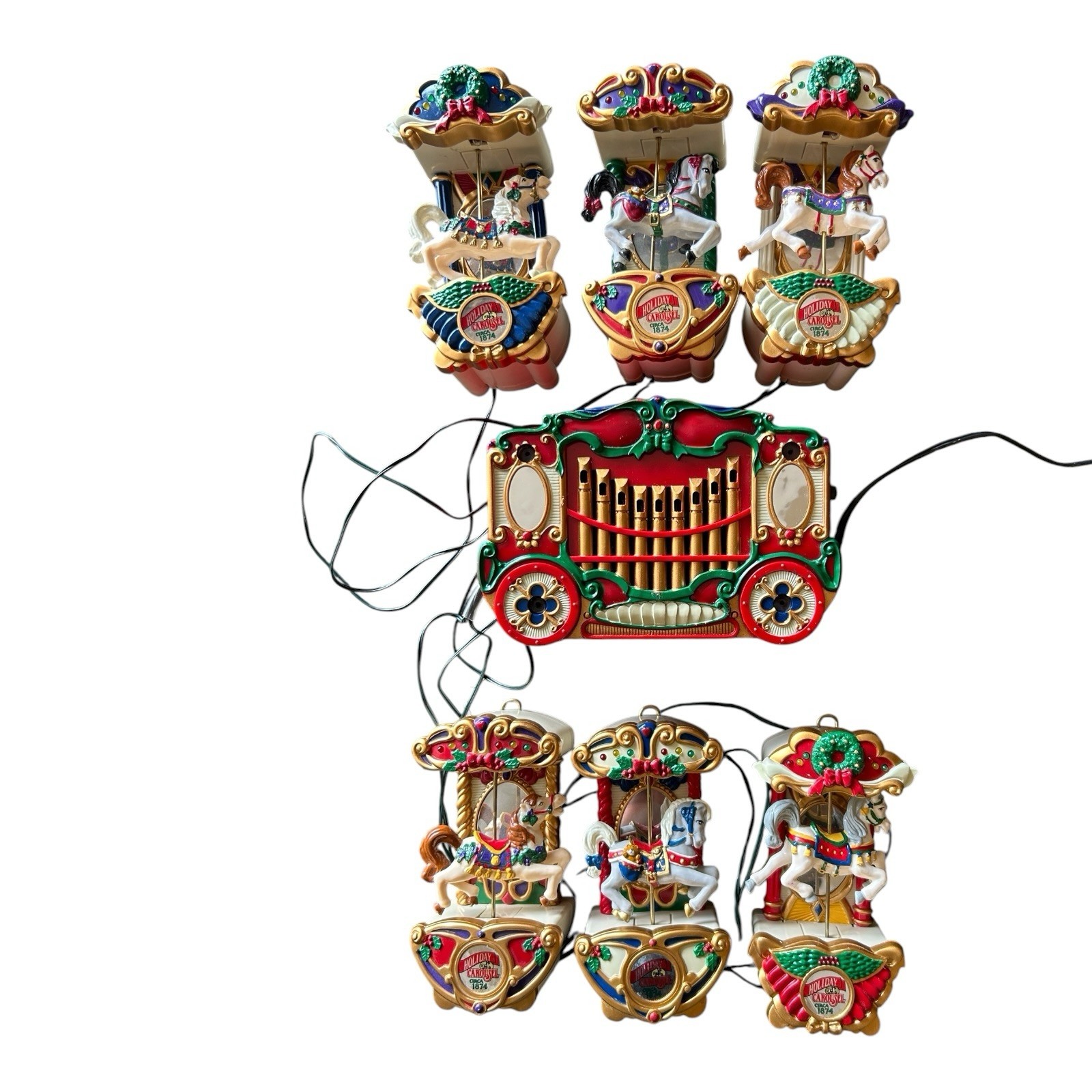Vintage Mr Christmas Holiday Carousel Circa 1874 Animated Musical 6 Horse Works