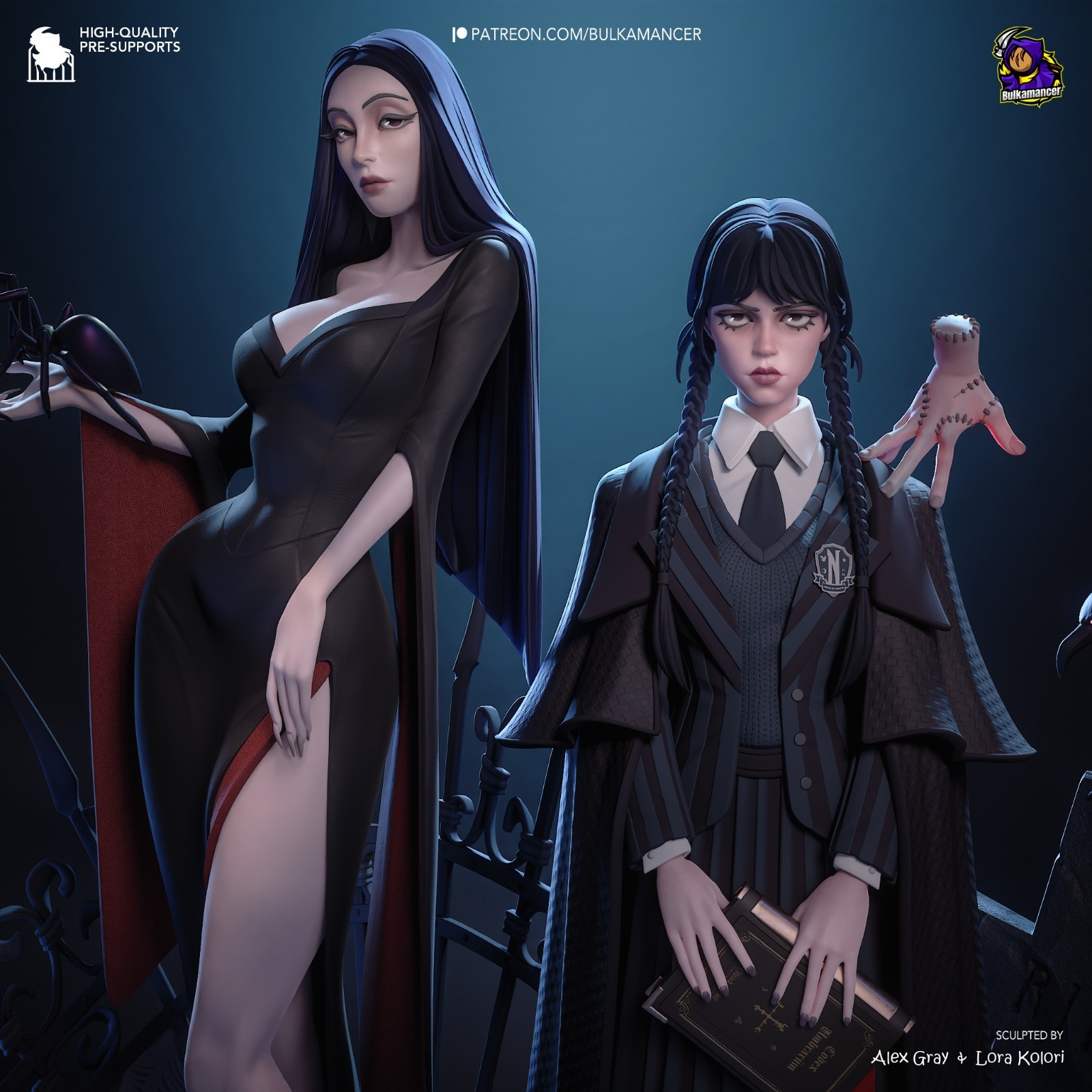 Morticia & Wednesday Gothic Legacy  1/8 Resin Diorama Kit  Unpainted Display Set