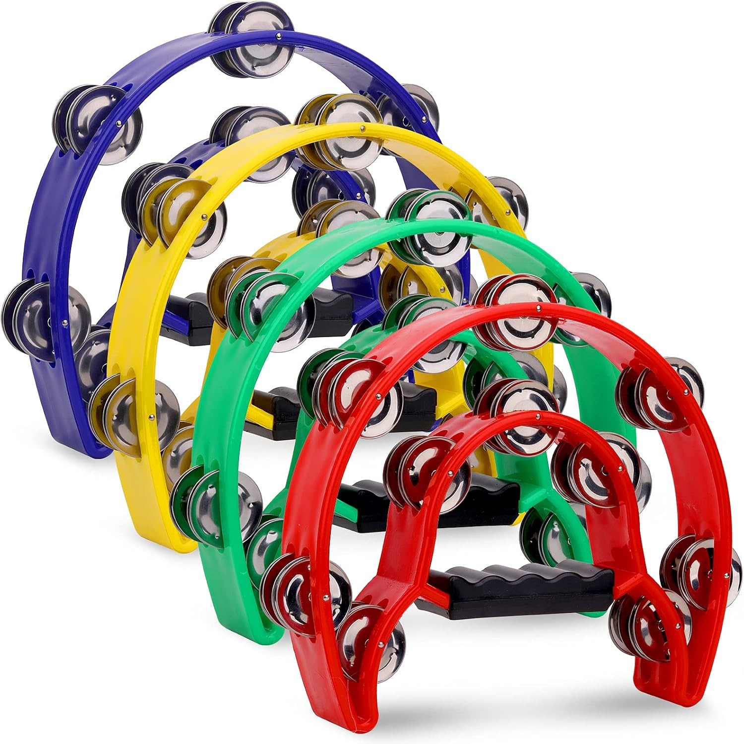 4 panderos media luna 10 pulgadas doble fila 20 sonajas multicolor adultos 4 panderos media luna 10 pulgadas doble fila 20 sonajas multicolor adultos