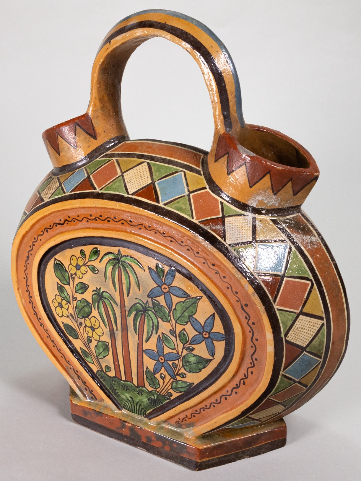 C.1920-30's Tlaquepaque Mexican Art Deco Pottery Wedding Vessel with Petatillo
