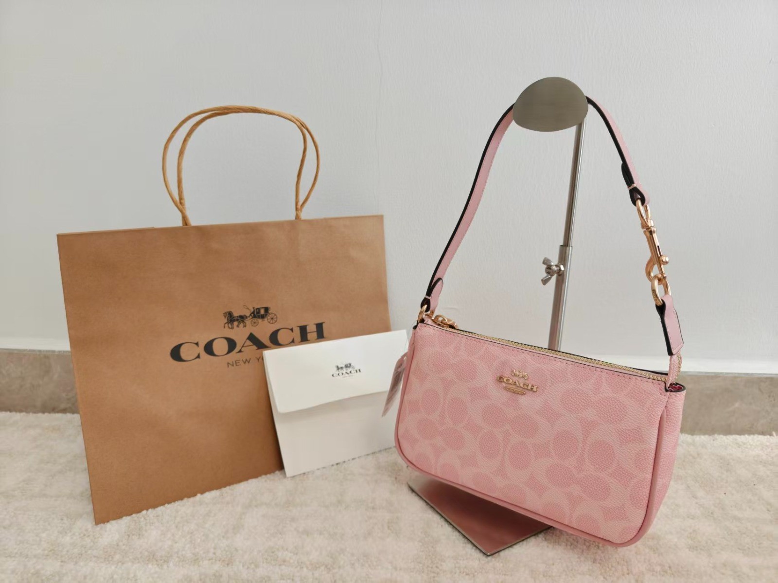 COACH Nolita 19 Wristlet Signature Canvas Powder Pink CW426