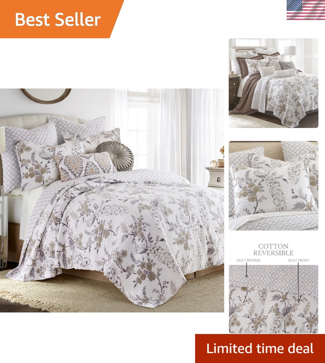 Pisa Reversible King/Cal King Quilt Set 106x92in with 2 Pillow Shams 36x20in ... Pisa Reversible King/Cal King Quilt Set 106x92in with 2 Pillow Shams 36x20in ...