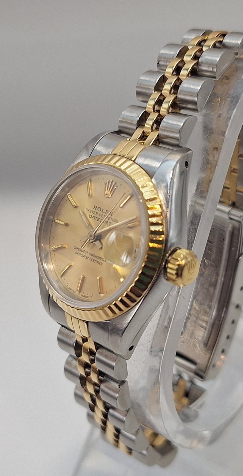 Rolex Oyster Datejust Ladies 18k/ss Gold SS Watch Jubilee Band Silver Dial 1987