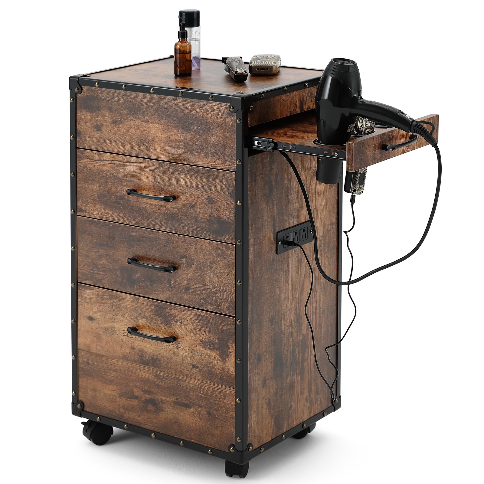 Pro Vintage Salon Trolley Cart Beauty Barber Station 3Drawer,Wheel,Power Outlets Pro Vintage Salon Trolley Cart Beauty Barber Station 3Drawer,Wheel,Power Outlets