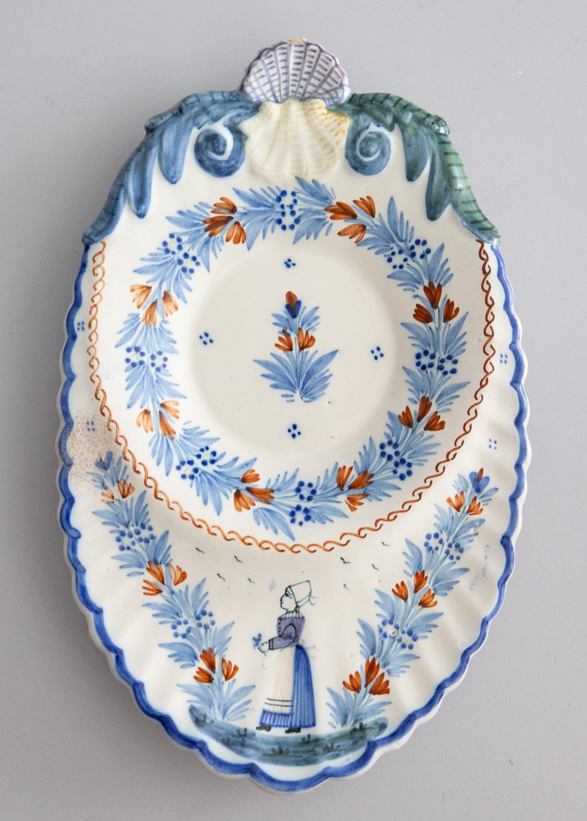 Antique French Quimper Faience Scalloped Wall Platter 10.6