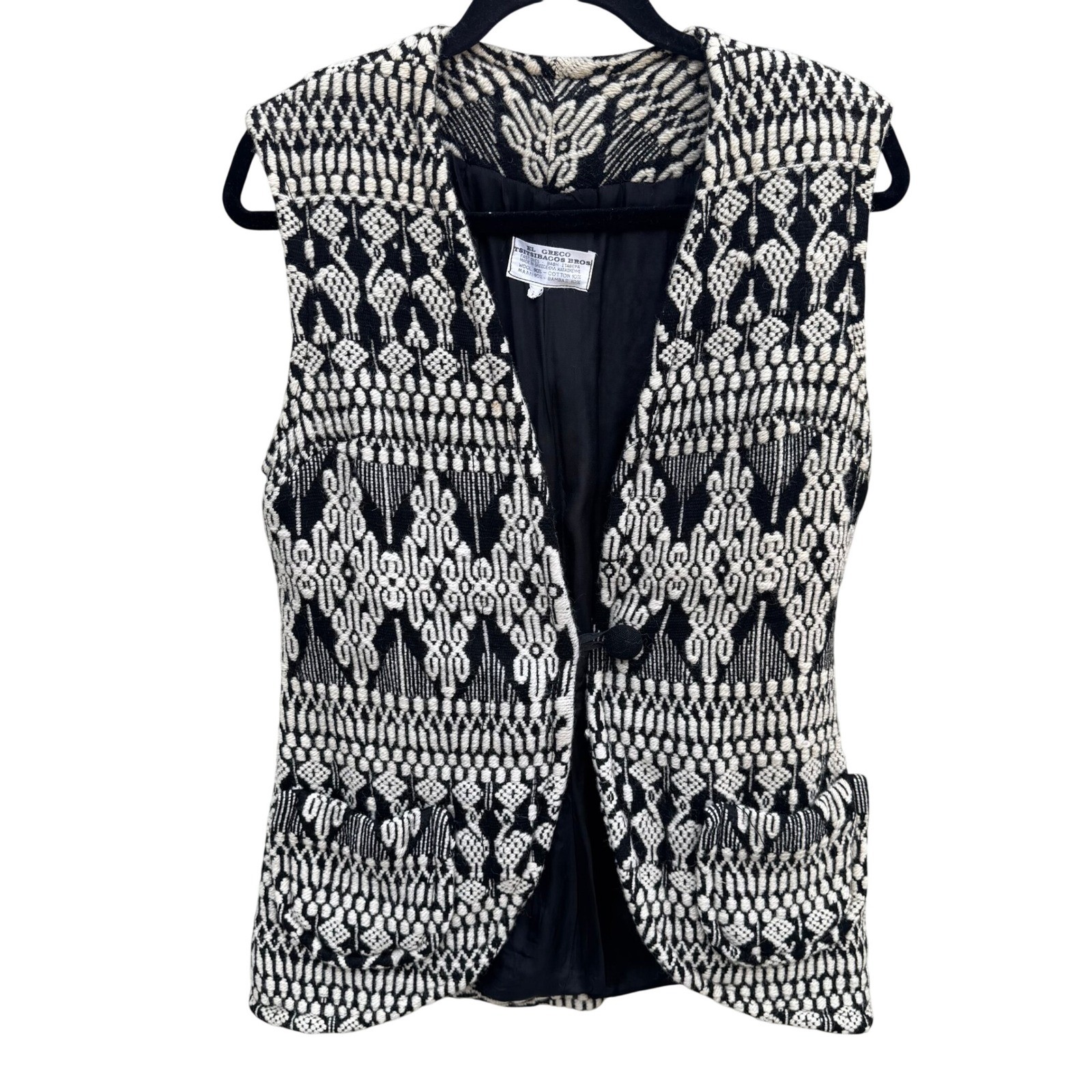 El Greco Tsitsibacos Bros Vintage Greek Wool Boho Ethnic Layering Vest Black S