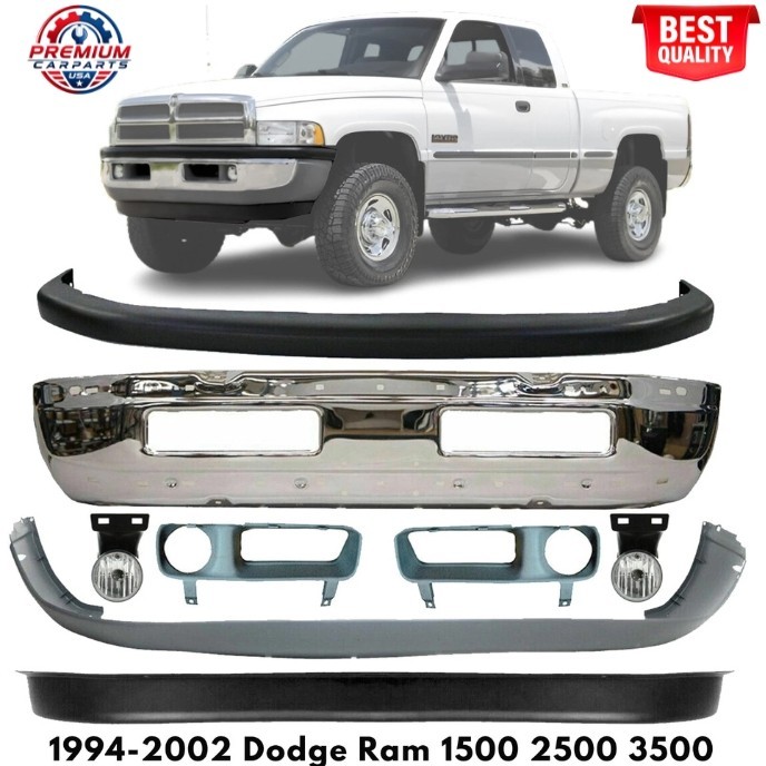 Front Bumper Chrome & Fog Lights Kit For 1994-2002 Dodge Ram 1500 2500 3500