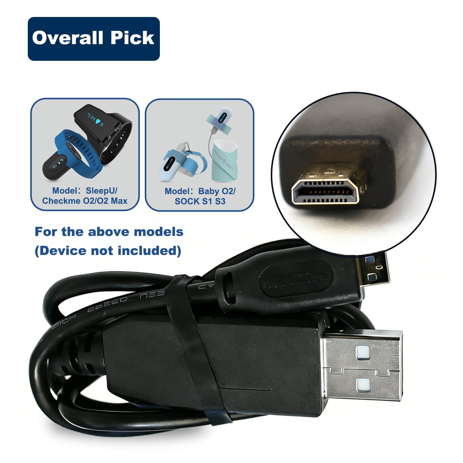 Original Micro D Charging Cable & PC Data Cable For O2 Max、SleepU、 SOCK S1 only Original Micro D Charging Cable & PC Data Cable For O2 Max、SleepU、 SOCK S1 only