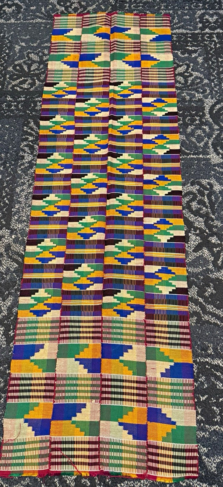Vintage Handwoven Ghanaian Kente cloth 6' by 18 Vintage Handwoven Ghanaian Kente cloth 6' by 18