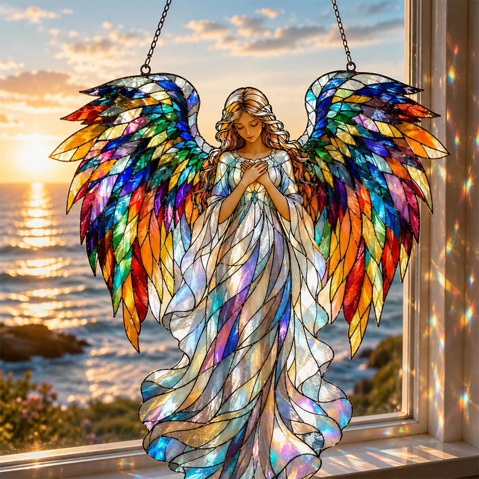 Rainbow Angel Acrylic Suncatcher, Acrylic Style Angel Window Hanging, Memorial