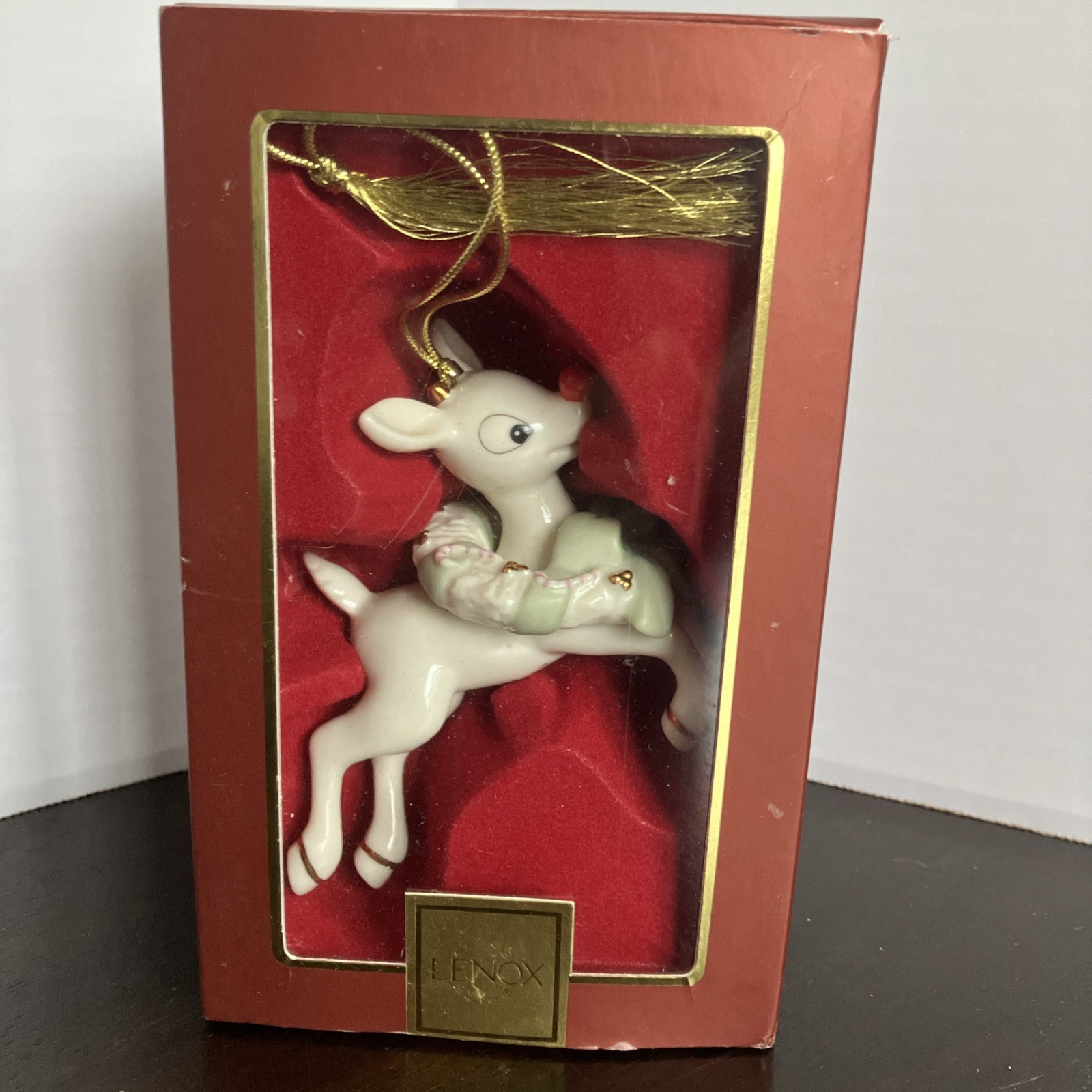 Lenox Rudolph\'s Christmas Spirit Porcelain Ornament Wreath Gold Tassel In Box