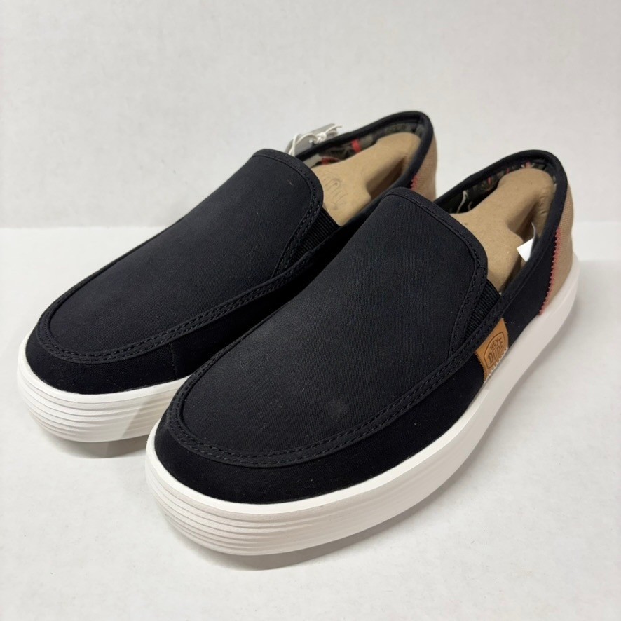 New Hey Dude Women Sunapee W Craft Size 10 Black Tan Linen Slip On Sneakers