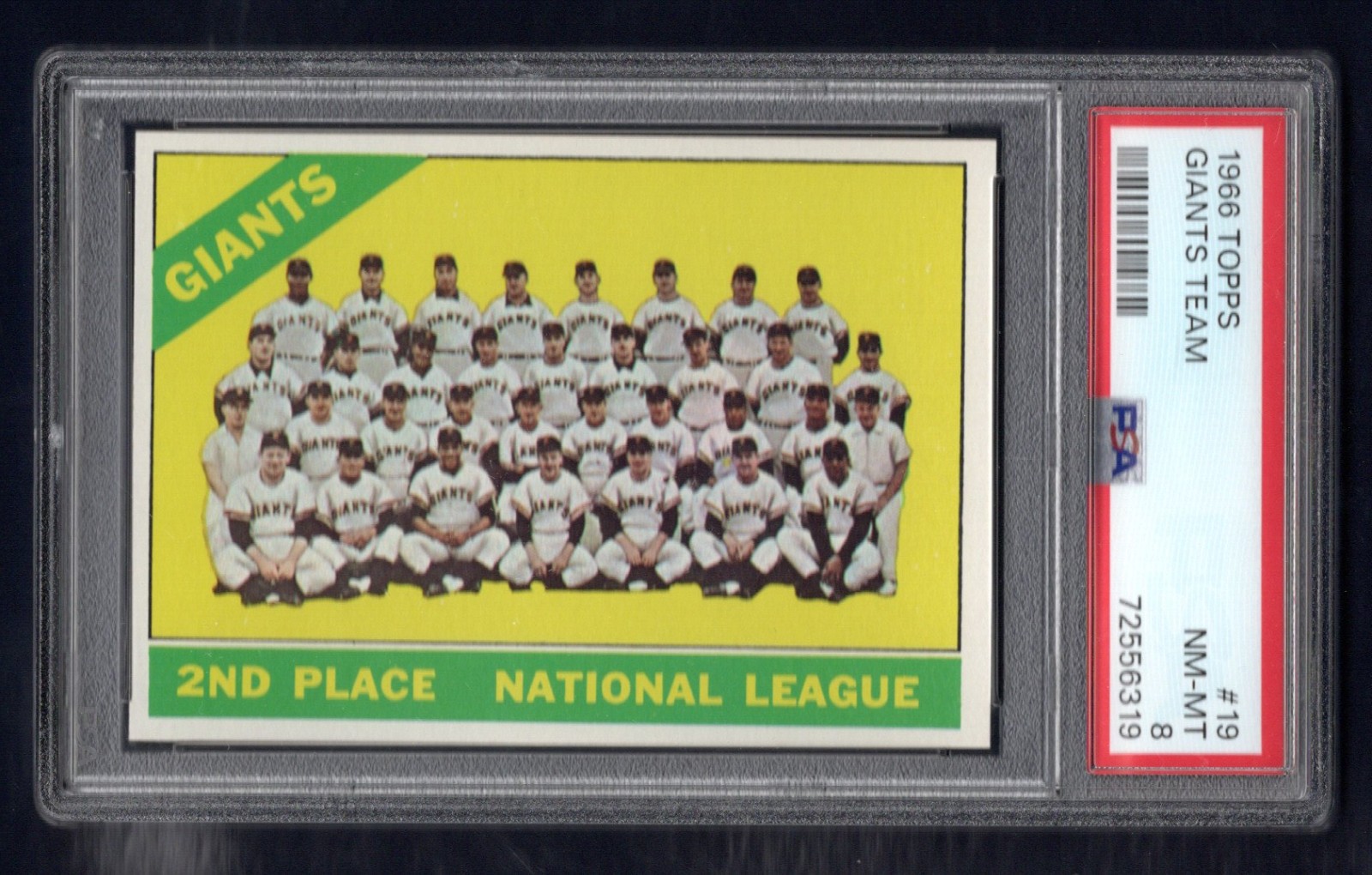 1966 TOPPS #19 S.F. GIANTS TEAM Mays/McCovey sharp/TOUGH Low Pop PSA 8 1966 TOPPS #19 S.F. GIANTS TEAM Mays/McCovey sharp/TOUGH Low Pop PSA 8