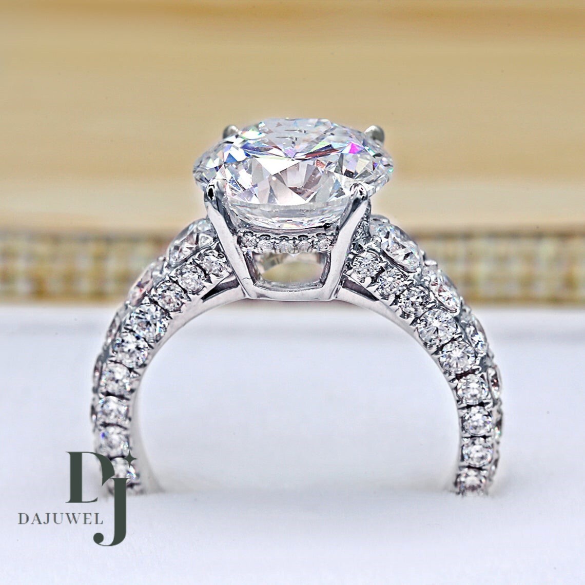 Moissanite Solitaire Engagement Ring Solid 14K White Gold 3.00 Ct Round Cut VVS1